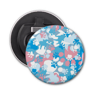 Dog Pink en Blue Camouflage Pattern Button Flesopener