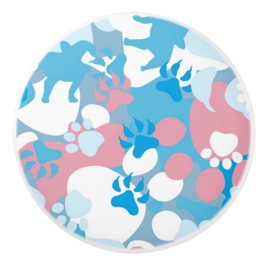 Dog Pink en Blue Camouflage Pattern Keramische Knop (Voorkant)