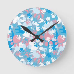 Dog Pink en Blue Camouflage Pattern Ronde Klok