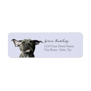Dog Pit Bull Wiggly Ears Return Address Etiket