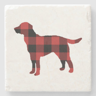 Dog Plaid Buffalo Check Silhouette Christmas Stenen Onderzetter