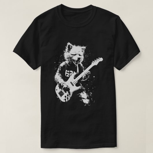 Dog Playing Guitar 90s Grunge Punk Rock & Roll T-shirt (Design voorkant)