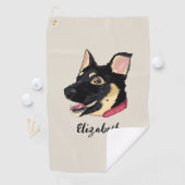 Dog Portrait Cute German Shepherd Puppy Name Golfhanddoek (Insitu)