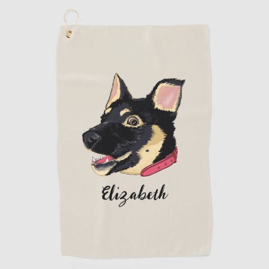 Dog Portrait Cute German Shepherd Puppy Name Golfhanddoek (Voorkant)