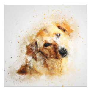 Dog Portrait Pet Art Abstracte  Waterverf Foto Afdruk