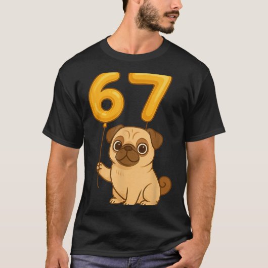 Dog Pug 67 Meme Six Seven Balloon Funny Gen Alpha T-shirt (Voorkant)