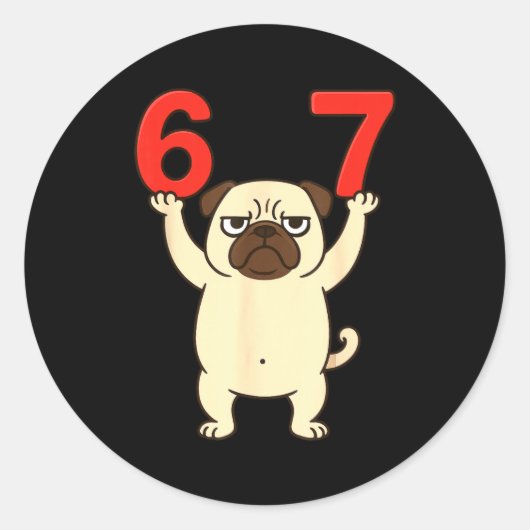 Dog Pug Funny 67 Meme Six Seven  Ronde Sticker (Voorkant)