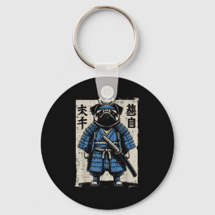 Dog Pug Samurai Funny Japanese Warrior Art Mannen Sleutelhanger