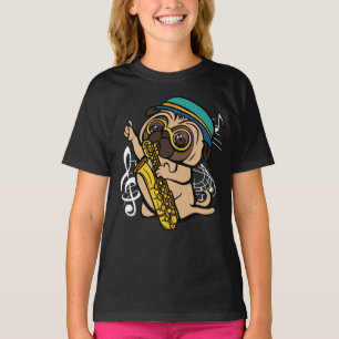 Dog Pug Spel Saxophone Musician Girl T-shirt