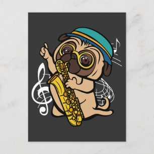 Dog Pug Spelling Saxophone Musicus Briefkaart