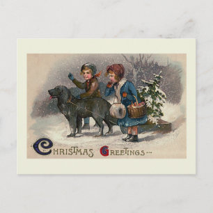 "Dog Pulling Sled" kerstBriefkaart Feestdagenkaart