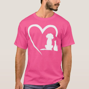 Dog Puppy and Baby Cat Heart Animal Dog C T-shirt