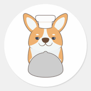 Dog puppy as Cook with Platter Ronde Sticker