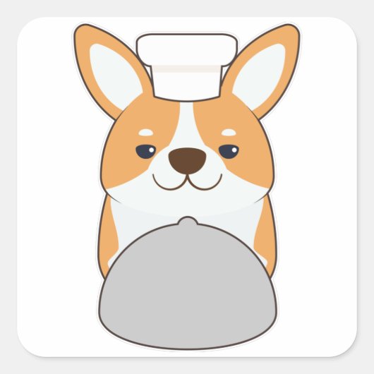Dog puppy as Cook with Platter Vierkante Sticker (Voorkant)