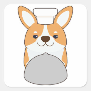 Dog puppy as Cook with Platter Vierkante Sticker