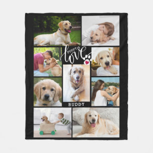 Dog PUPPY LOVE Heart Paw Print Photo Collage Fleece Deken