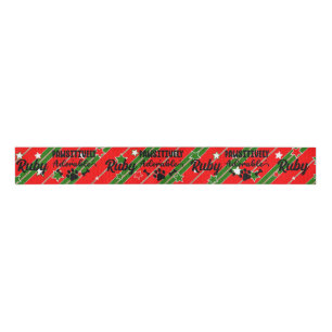 Dog Puppy Paw Schattig Naam toevoegen Kerstlint Grosgrain Lint