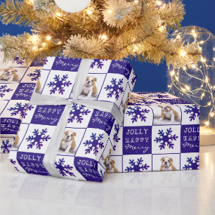 Dog Puppy Pet Paars Foto Snowflake Kerstmis Cadeaupapier