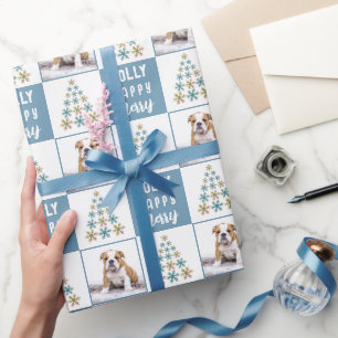 Dog Puppy Pet Snowflake kerstboom Foto Cadeaupapier
