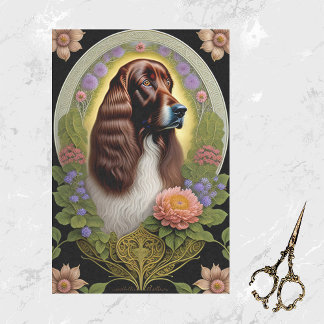 Dog Red White Setter Floral Artwork Tissuepapier
