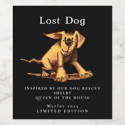 Dog Rescue Geïnspireerd zwart, aangepaste waslabel Wijn Etiket (Enkel label)