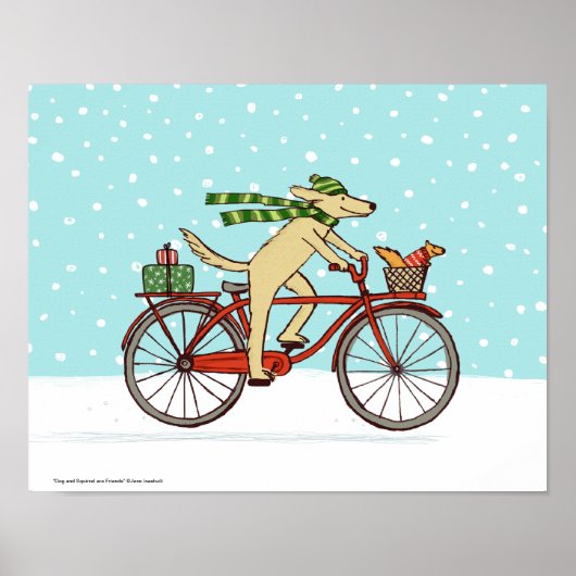 Dog Riding Bicycle met Squirrel Friend Whimsical Poster (Voorkant)