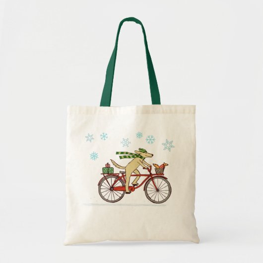 Dog Riding Bicycle met Squirrel Whimiscal Holiday Tote Bag (Voorkant)