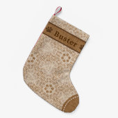 Dog Rustic Burlap & Lace Snowflake Gepersonaliseer Kleine Kerstsok (Voorkant (Hangend))