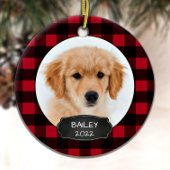 Dog Rustic Red Pset met kerstfoto's Keramisch Ornament