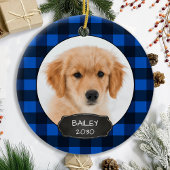 Dog Rustic Red Pset met kerstfoto's Keramisch Ornament