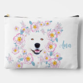 Dog Samoyed en roze bloemen, aangepaste naam Etui (Voorkant)