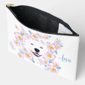 Dog Samoyed en roze bloemen, aangepaste naam Etui (Open)