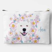 Dog Samoyed en roze bloemen, aangepaste naam Etui (Achterkant)