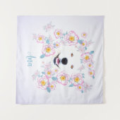 Dog Samoyed en roze bloemen, aangepaste naam Wandkleed (Voorkant (horizontaal))