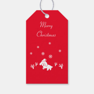 Dog Santa hat & Ice crystals Christmas Gift Label Cadeaulabel