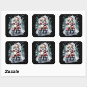 Dog Santa Motorcycle Black Background Vierkante Sticker (Vel)