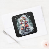 Dog Santa Motorcycle Black Background Vierkante Sticker (Envelop)