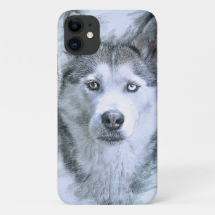 Dog Siberian Husky Drawing Sled Dog iPhone 11 Hoesje