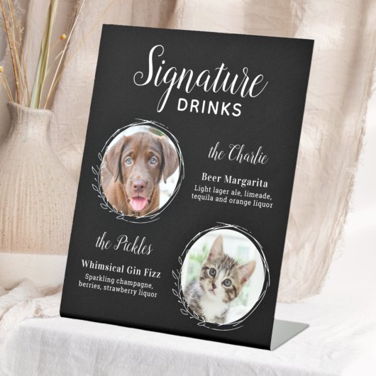 Dog Signature Drink Black Pet Wedding Bar Reclamebord Met Voetstuk