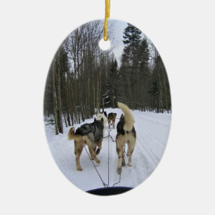Dog Sledding in Quebec, Canada Keramisch Ornament