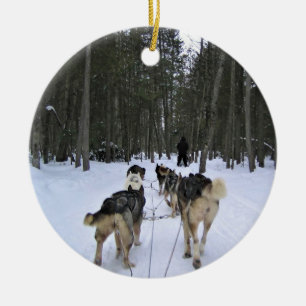 Dog Sledding in Quebec, Canada Keramisch Ornament