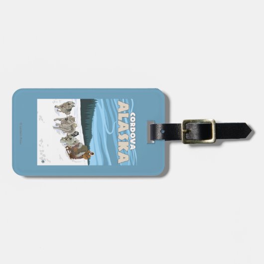 Dog Sledding Scene - Cordova, Alaska Bagagelabel (Voorkant horizontaal)