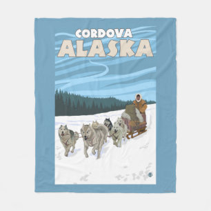 Dog Sledding Scene - Cordova, Alaska Fleece Deken