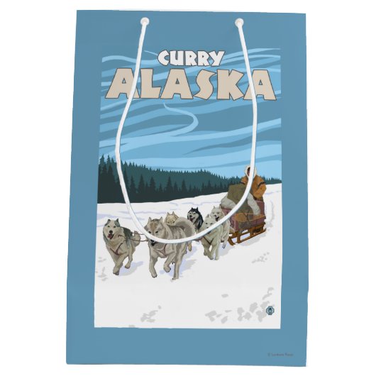 Dog Sledding Scene - Curry, Alaska Medium Cadeauzakje (Achterkant)
