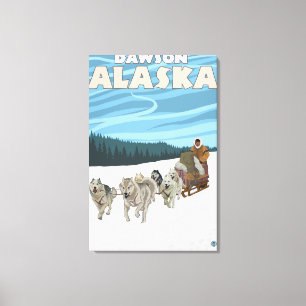 Dog Sledding Scene - Dawson, Alaska Canvas Afdruk