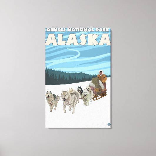 Dog Sledding Scene - Denali Nat'l Park, Alaska Canvas Afdruk (Voorkant)