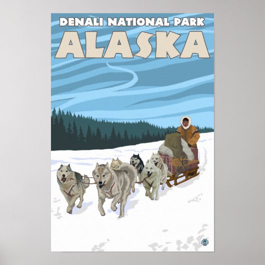 Dog Sledding Scene - Denali Nat'l Park, Alaska Poster (Voorkant)