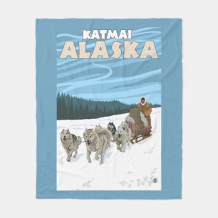 Dog Sledding Scene - Katmai, Alaska Fleece Deken