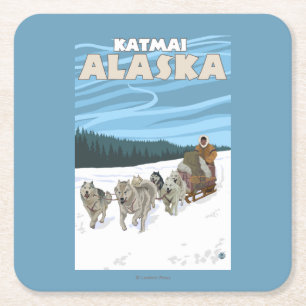 Dog Sledding Scene - Katmai, Alaska Vierkante Kartonnen Onderzetter