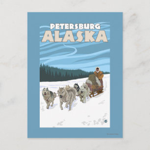 Dog Sledding Scene - Petersburg, Alaska Briefkaart